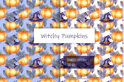 Watercolor Halloween Seamless Pattern Set
