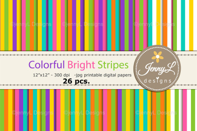 Colorful Bright Stripes Digital Papers