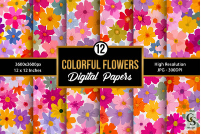 Colorful Whimsical Flowers Digital Paper