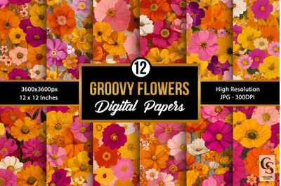 Bright Groovy Flowers Seamless Patterns