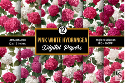 Pink and White Hydrangea Flowers Digital Paper