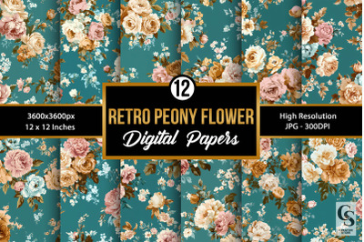 Retro Peony Flowers Seamless Patterns