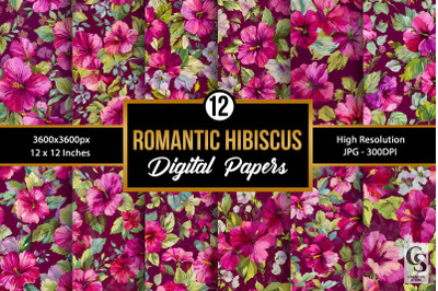 Romantic Hibiscus Flowers Digital Paper