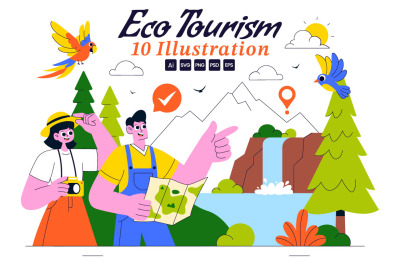 10 Eco Tourism Travel Destination Illustration