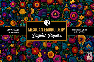 Mexican Flowers Embroidery Seamless Patterns
