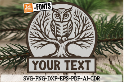 Owl Laser Cut File SVG DXF PNG, Owl Name Sign, Owl Clipart