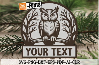 Owl SVG Laser Cut Files | Name Sign Vector | Cricut DXF PNG
