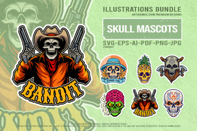 Summer skull art collection cowboy bandit pineapple zombie viking