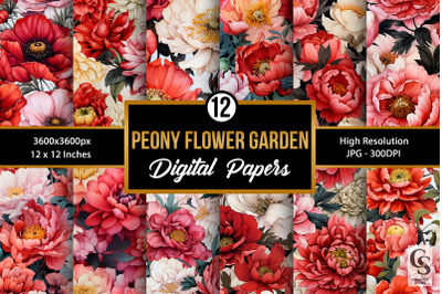 Peony Flower Garden Seamless Patterns