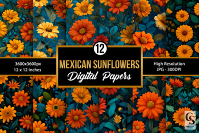 Mexican Sunflowers Seamless Patterns