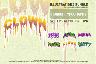 Grunge horror lettering death zombie monster clown party Halloween