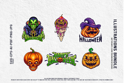 Happy Halloween Pumpkin Monsters Creepy Ice Cream Artwork