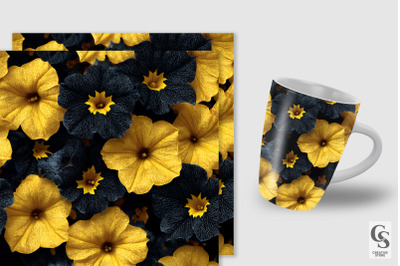 Black and Yellow Petunia Flowers Digital Paper