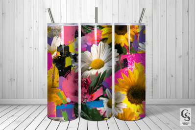 Daisy &amp; Sunflowers Floral Collage Digital Paper