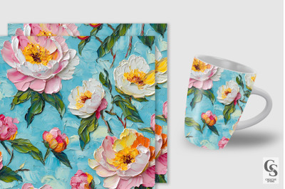 Impasto Painted Peony Flowers Patterns