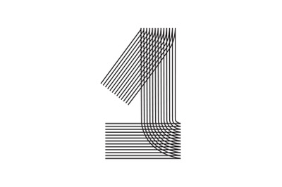 Line Art number 1 one in black thin lines striped isolated on white ba