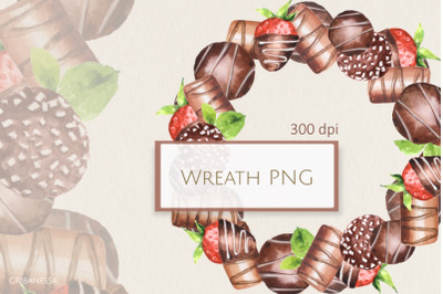 Watercolor Chocolate and Strawberry Wreath PNG