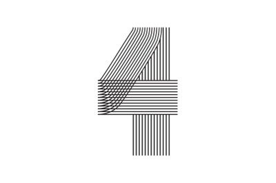 Number four 4 striped Line Art in black thin lines isolated on white b