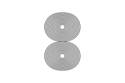 Number eight 8 linear in black thin striped lines isolated on white ba