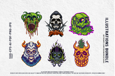 Creepy skull artwork slime demon pineapple gothic warrior Designs