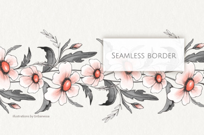 Ink Floral Seamless Border PNG