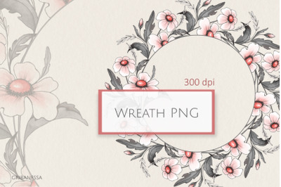 Ink Floral Wreath PNG Clipart