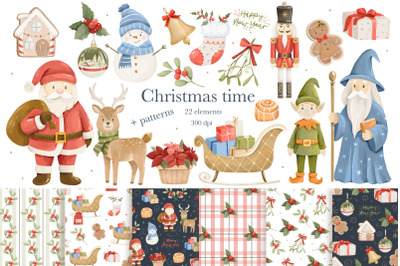 Watercolor Cute Characters Christmas Clipart