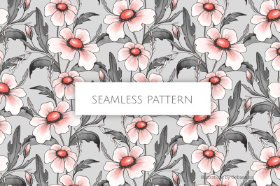 Ink Floral Seamless Pattern