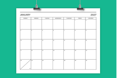2027 Basic Modern 8.5 x 11 Inch Calendar Template