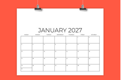 2027 8.5x11 Inch DIY Calendar Template