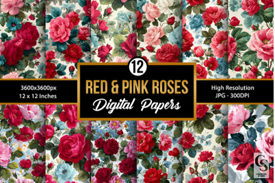 Red and Pink Roses Seamless Patterns