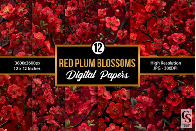 Red Plum Blossoms Seamless Patterns