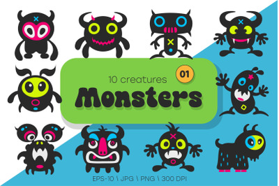 Whimsical Monsters Pack 01. Tshirt, PNG.
