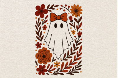 Fall Ghost Boho Halloween Png, Boho Floral Fall Png.