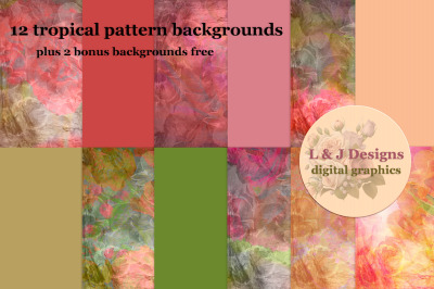 12 tropical patttern backgrounds PLUS 2 FREE backgrounds included