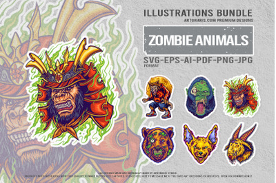 Ghastly Undead Creatures Cartoon Pack With Samurai Terror Artwork