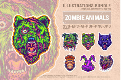 Mutant Animal Monsters Creepy Zombie Vector Illustration Bundle