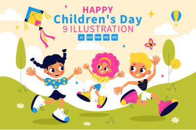 9 Happy Children&#039;s Day Vector Illustration