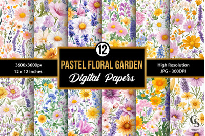 Pastel Watercolor Floral Garden Digital Paper