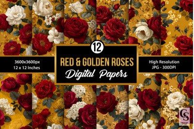 Red and Gold Roses Digital Paper