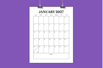 2027 Vertical 8.5x11 Inch Calendar Template