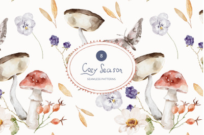 Cozy Season Watercolor Seamless Patterns
