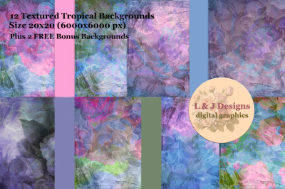 20x20 Textured Tropical Watercolor Backgrounds