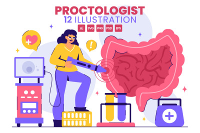 12 Proctologist or Colonoscopy Procedure Illustration