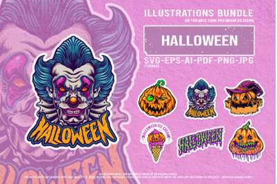 Halloween Festival Vector Set With Creepy Pumpkin Characters