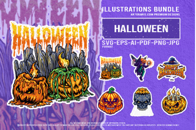 Twisted Pumpkin Heads And Macabre Skulls Halloween Design Pack