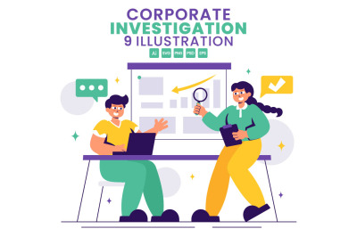 9 Corporate Investigation Vector Illustration