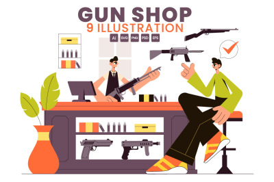 9 Gun Accessories Shop Illustration