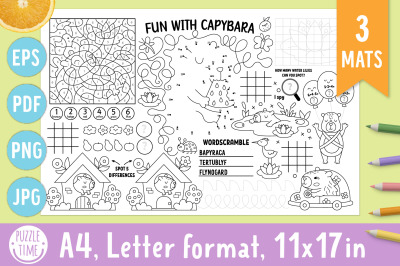 Capybara coloring activity play mats collection for kids