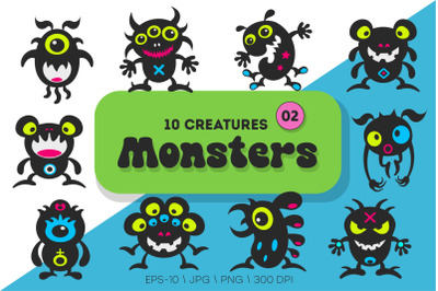 Whimsical Monsters Pack 02. Tshirt, PNG.